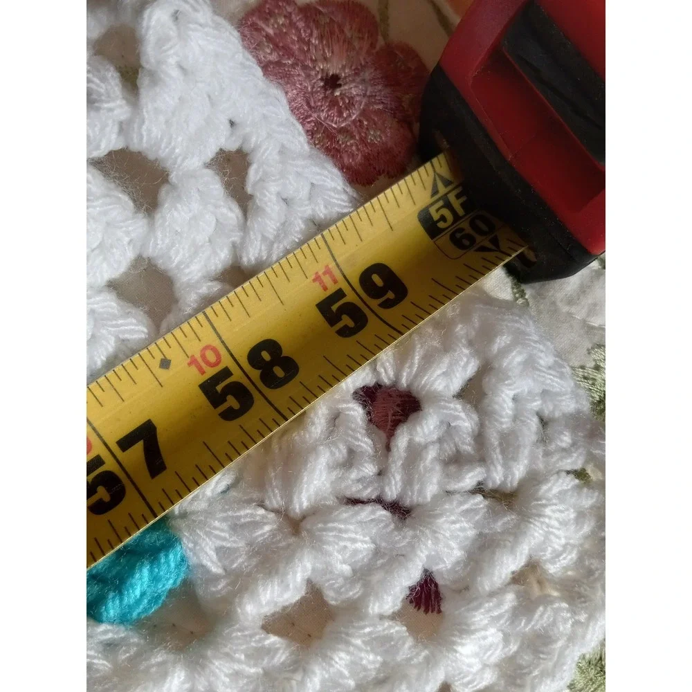 Handmade Crochet Granny Square Blanket Teal White Checkered Interlocking Hearts